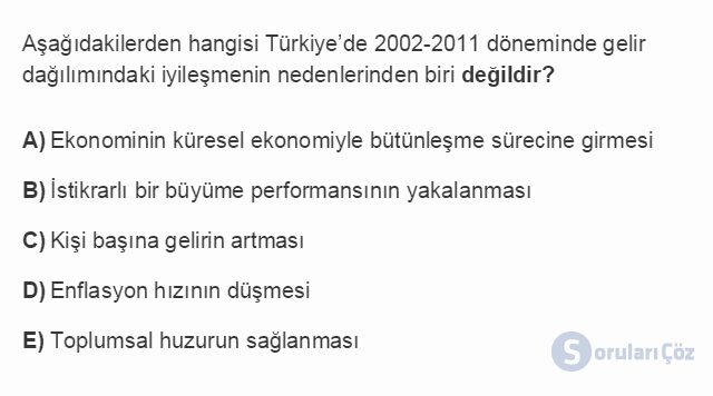ÇEK302U 5. Ünite Dünya'da ve Türkiye'de Gelir Dağılımı  Testi I 16. Soru