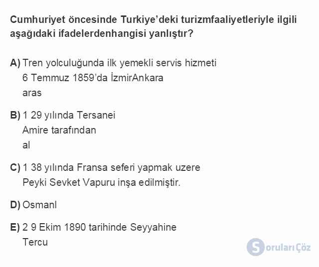 TRZ201U 8. Ünite Türkiye’de Turizm Testi I 16. Soru