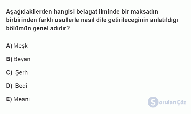 TDE403U 2. Ünite ÜNİTE - 2 Klasik Dönem Türk Edebiyatında Eleştiri Testi I 14. Soru