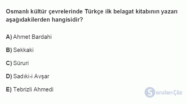 TDE403U 2. Ünite ÜNİTE - 2 Klasik Dönem Türk Edebiyatında Eleştiri Testi I 16. Soru