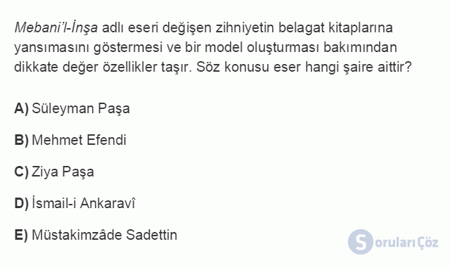 TDE403U 2. Ünite ÜNİTE - 2 Klasik Dönem Türk Edebiyatında Eleştiri Testi I 4. Soru