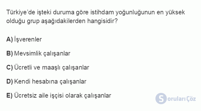 ÇEK303U 5. Ünite Türkiye'de İstihdam ve İşsizlik Testi I 2. Soru