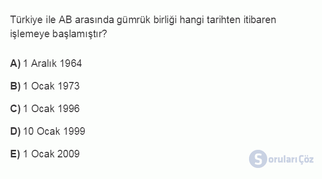İKT406U 5. Ünite Tam Üyelik Sürecinde Türkiye: Üyelik Kriterleri Testi I 2. Soru