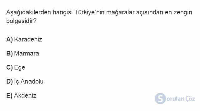 TRZ207U 8. Ünite Türkiye'de Turistik Bölgelerin Coğrafi Dağılışı Testi I 10. Soru