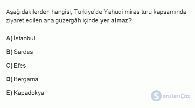 TRZ207U 8. Ünite Türkiye'de Turistik Bölgelerin Coğrafi Dağılışı Testi I 17. Soru