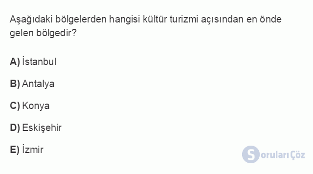 TRZ207U 8. Ünite Türkiye'de Turistik Bölgelerin Coğrafi Dağılışı Testi I 7. Soru