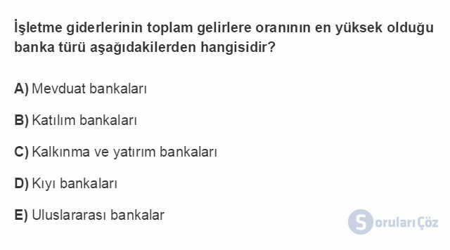 BSİ101U 4. Ünite Türk Finans Sektöründe Bankacılık Sistemi Testi I 12. Soru