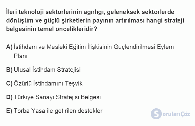 ÇEK303U 7. Ünite Türkiye'de İstihdam Politikaları Testi I 14. Soru