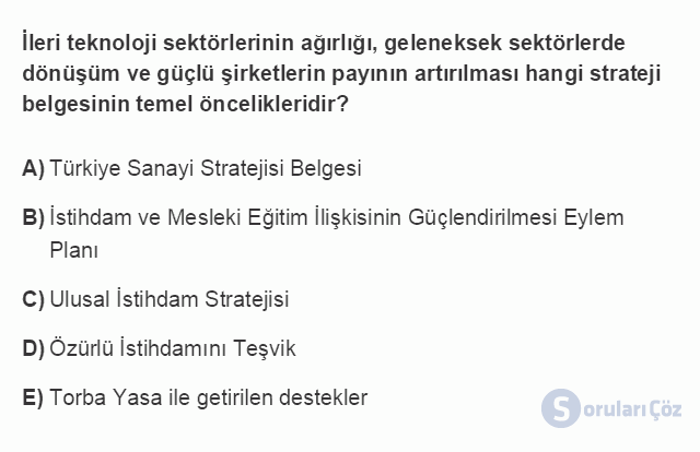 ÇEK303U 7. Ünite Türkiye'de İstihdam Politikaları Testi I 15. Soru