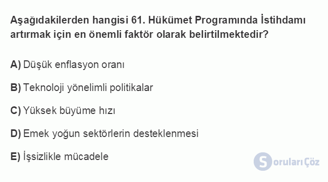 ÇEK303U 7. Ünite Türkiye'de İstihdam Politikaları Testi I 17. Soru