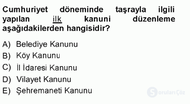 Türk İdare Tarihi Tek Ders Sınavı 19. Soru