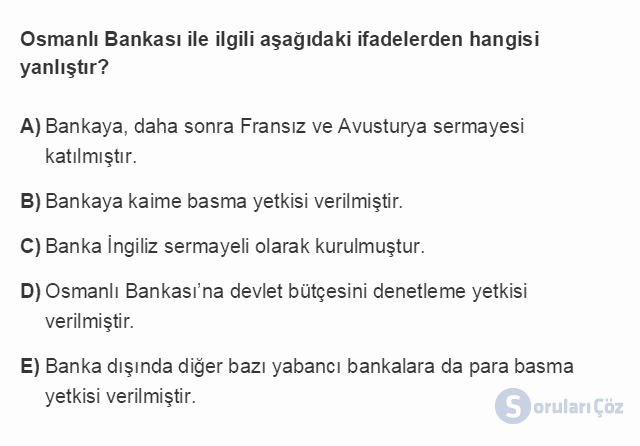 BSİ101U 3. Ünite Dünya'da ve Türkiye'de Bankacılığın Gelişimi Testi I 2. Soru