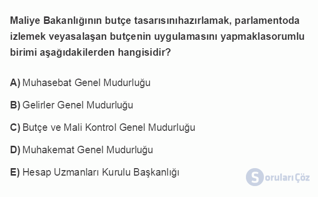 MLY301U 7. Ünite Ünite 7 Türkiye'de Merkezi Yönetim Bütçeleme Süreci Testi I 11. Soru