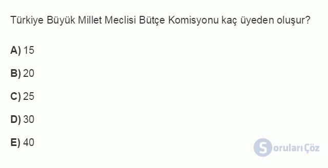 MLY301U 7. Ünite Ünite 7 Türkiye'de Merkezi Yönetim Bütçeleme Süreci Testi I 20. Soru