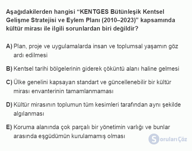 KMT201U 3. Ünite Türkiye'de Kültürel Miras Politikaları ve Uygulama Araçları Testi I 13. Soru