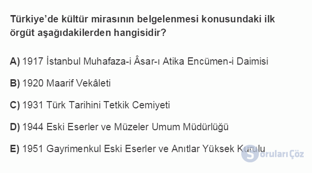 KMT201U 3. Ünite Türkiye'de Kültürel Miras Politikaları ve Uygulama Araçları Testi I 16. Soru