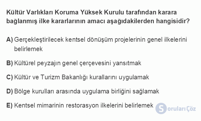 KMT201U 3. Ünite Türkiye'de Kültürel Miras Politikaları ve Uygulama Araçları Testi I 17. Soru