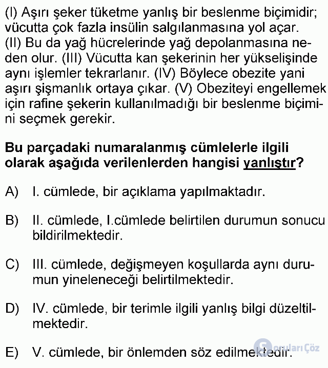 KPSS Ortaöğretim Türkçe Soruları 11. Soru