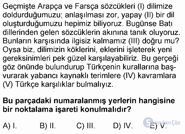 KPSS Ortaöğretim Türkçe Soruları 16. Soru