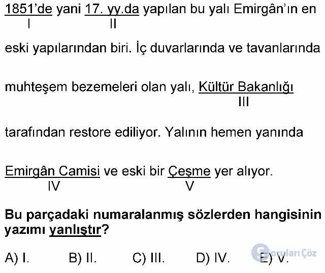 KPSS Ortaöğretim Türkçe Soruları 17. Soru