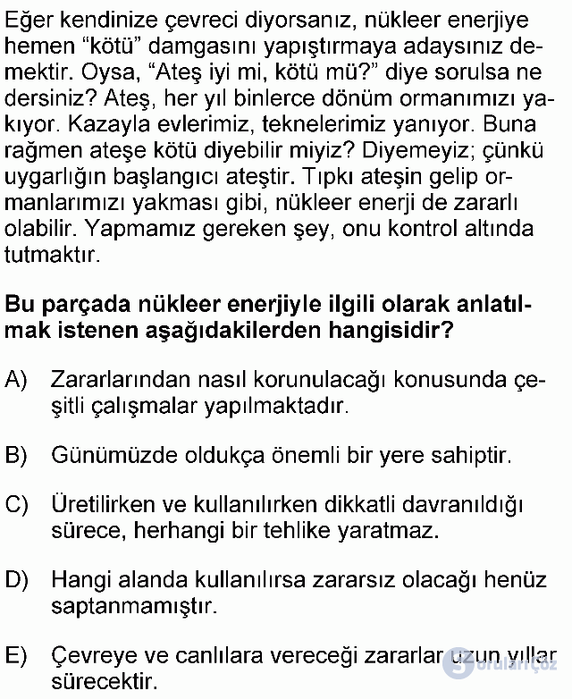 KPSS Ortaöğretim Türkçe Soruları 28. Soru
