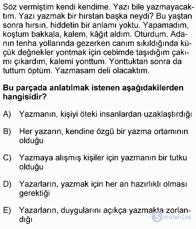 KPSS Ortaöğretim Türkçe Soruları 31. Soru