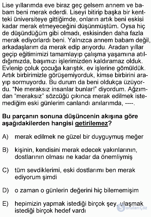KPSS Ortaöğretim Türkçe Soruları 37. Soru