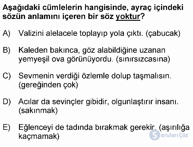 KPSS Önlisans Türkçe Soruları 1. Soru