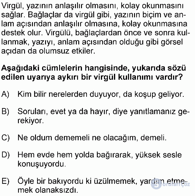 KPSS Önlisans Türkçe Soruları 13. Soru