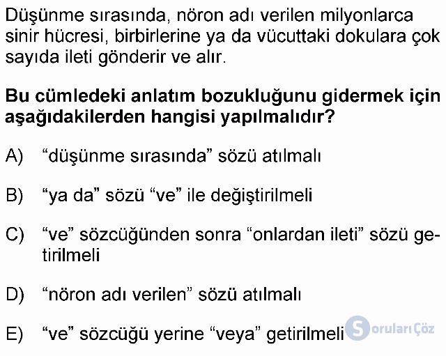 KPSS Önlisans Türkçe Soruları 14. Soru