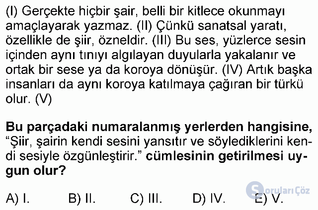 KPSS Önlisans Türkçe Soruları 21. Soru