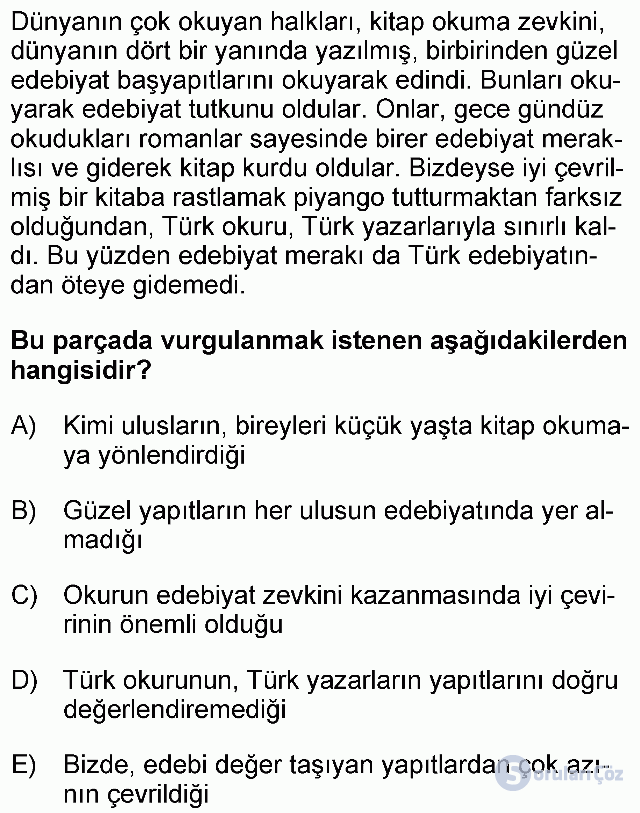 KPSS Önlisans Türkçe Soruları 26. Soru