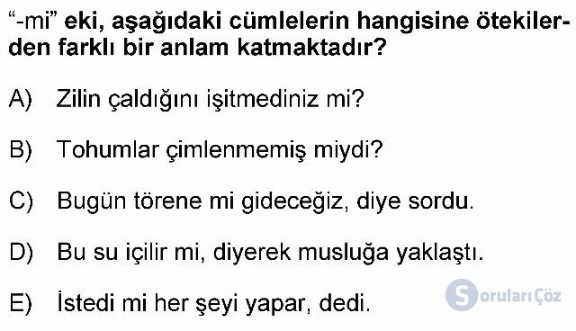 KPSS Önlisans Türkçe Soruları 7. Soru