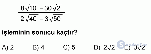 KPSS Lisans Matematik Soruları 1. Soru