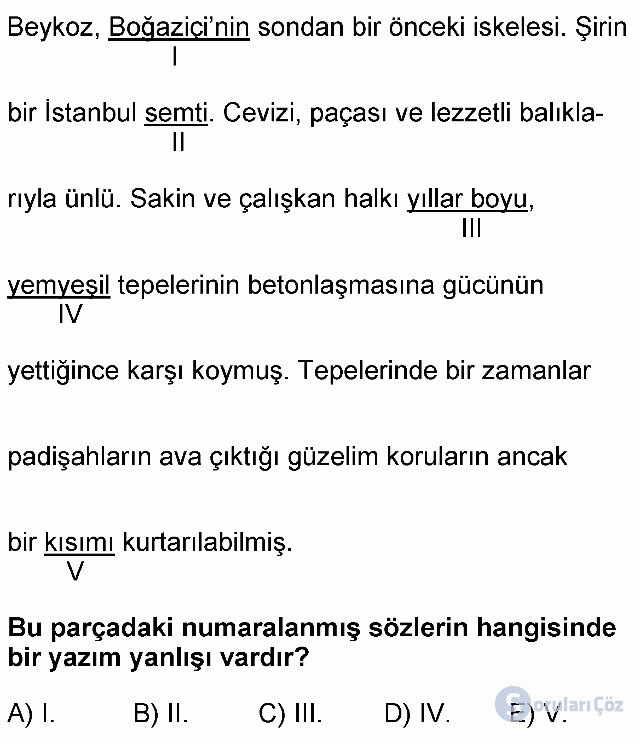 KPSS Ortaöğretim Türkçe Soruları 15. Soru