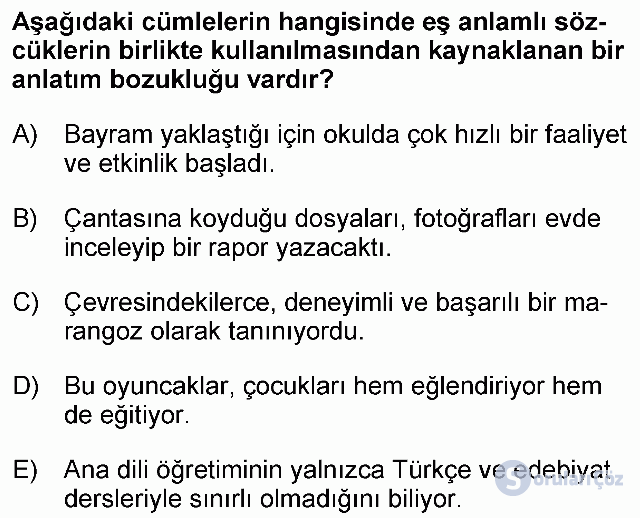 KPSS Ortaöğretim Türkçe Soruları 18. Soru