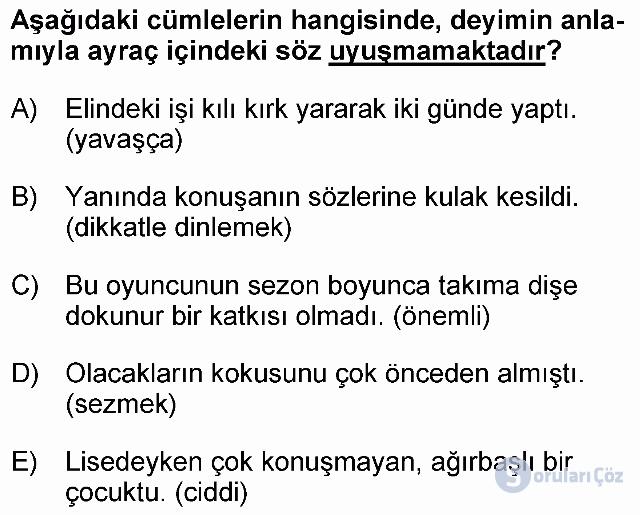 KPSS Ortaöğretim Türkçe Soruları 3. Soru