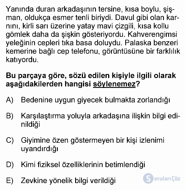 KPSS Ortaöğretim Türkçe Soruları 37. Soru