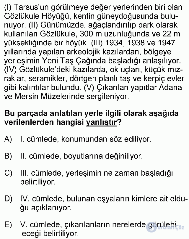 KPSS Ortaöğretim Türkçe Soruları 7. Soru