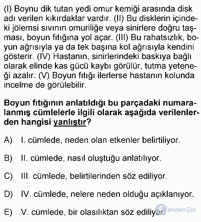 KPSS Ortaöğretim Türkçe Soruları 8. Soru