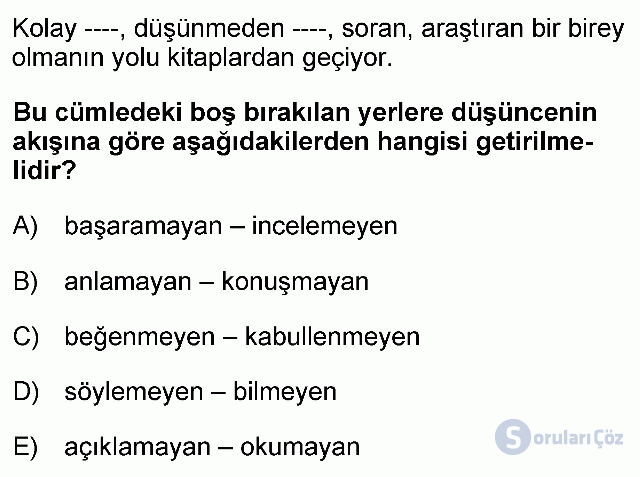 KPSS Önlisans Türkçe Soruları 1. Soru