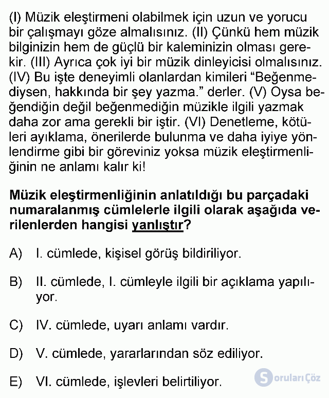 KPSS Önlisans Türkçe Soruları 10. Soru