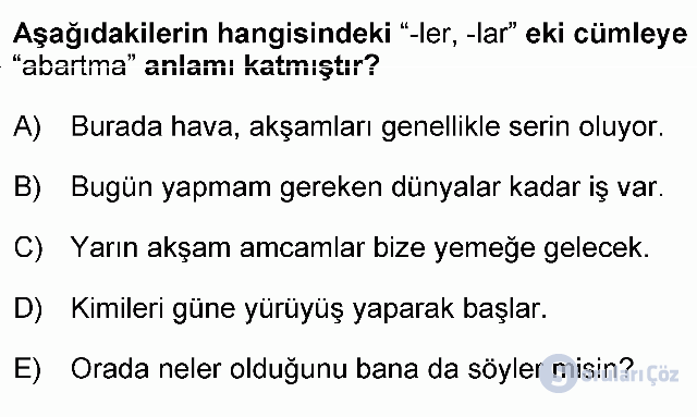 KPSS Önlisans Türkçe Soruları 11. Soru