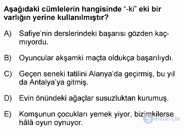 KPSS Önlisans Türkçe Soruları 12. Soru