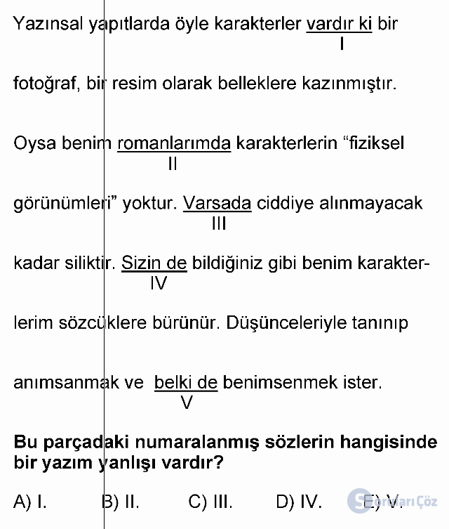 KPSS Önlisans Türkçe Soruları 15. Soru