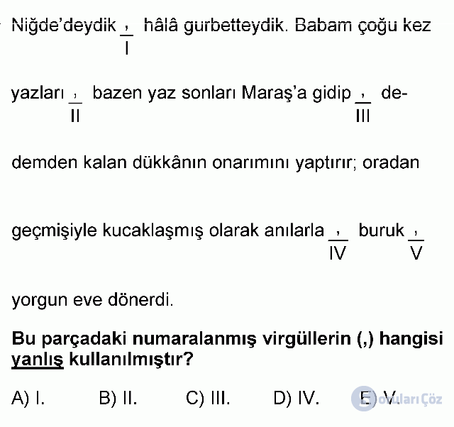 KPSS Önlisans Türkçe Soruları 17. Soru