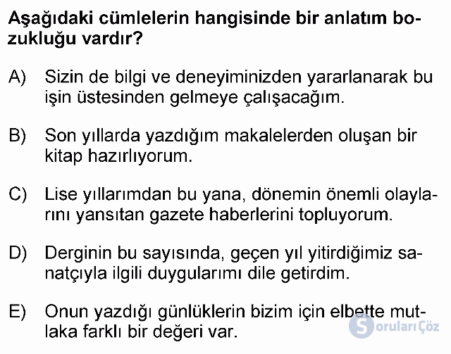 KPSS Önlisans Türkçe Soruları 19. Soru