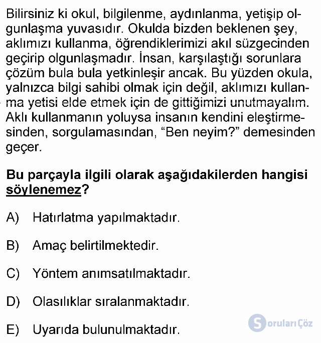 KPSS Önlisans Türkçe Soruları 37. Soru
