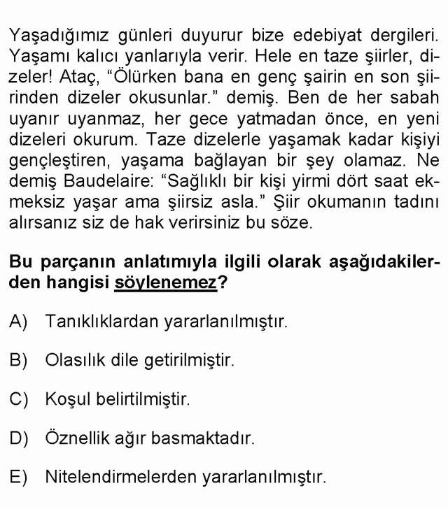 LYS Türk Dili ve Edebiyatı Soruları 14. Soru
