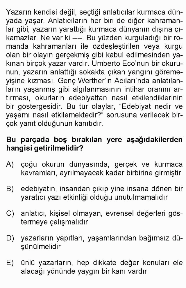 LYS Türk Dili ve Edebiyatı Soruları 16. Soru